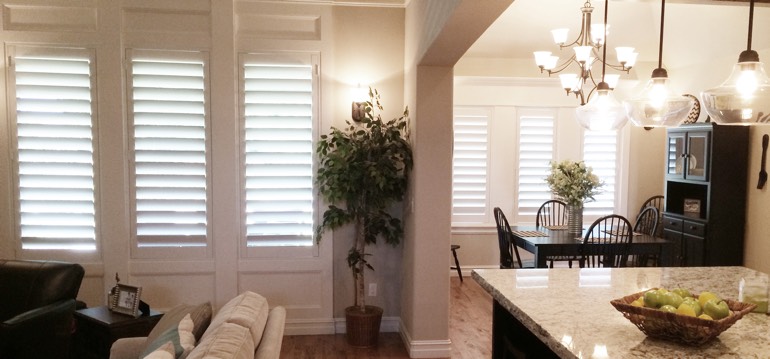 Destin shutters in kitchen and family room